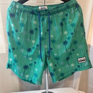 Beach Bros Teal Palm Tree Swim Trunks